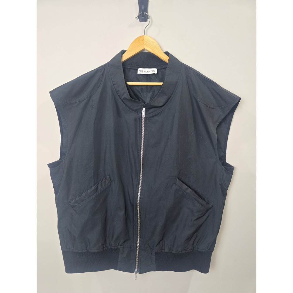 WJ Martin Black Sleeveless Bomber Vest Full Zip Made in Italy P750001 03